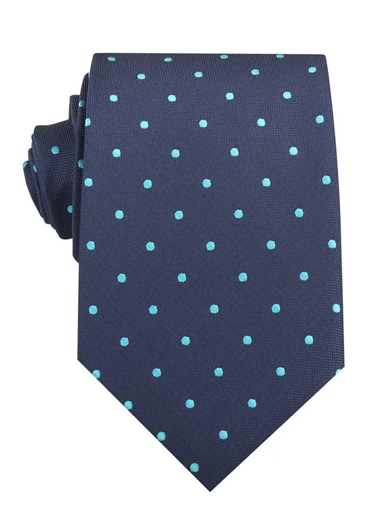 Navy Blue with Mint Blue Polka Dots Necktie sold by OTAA