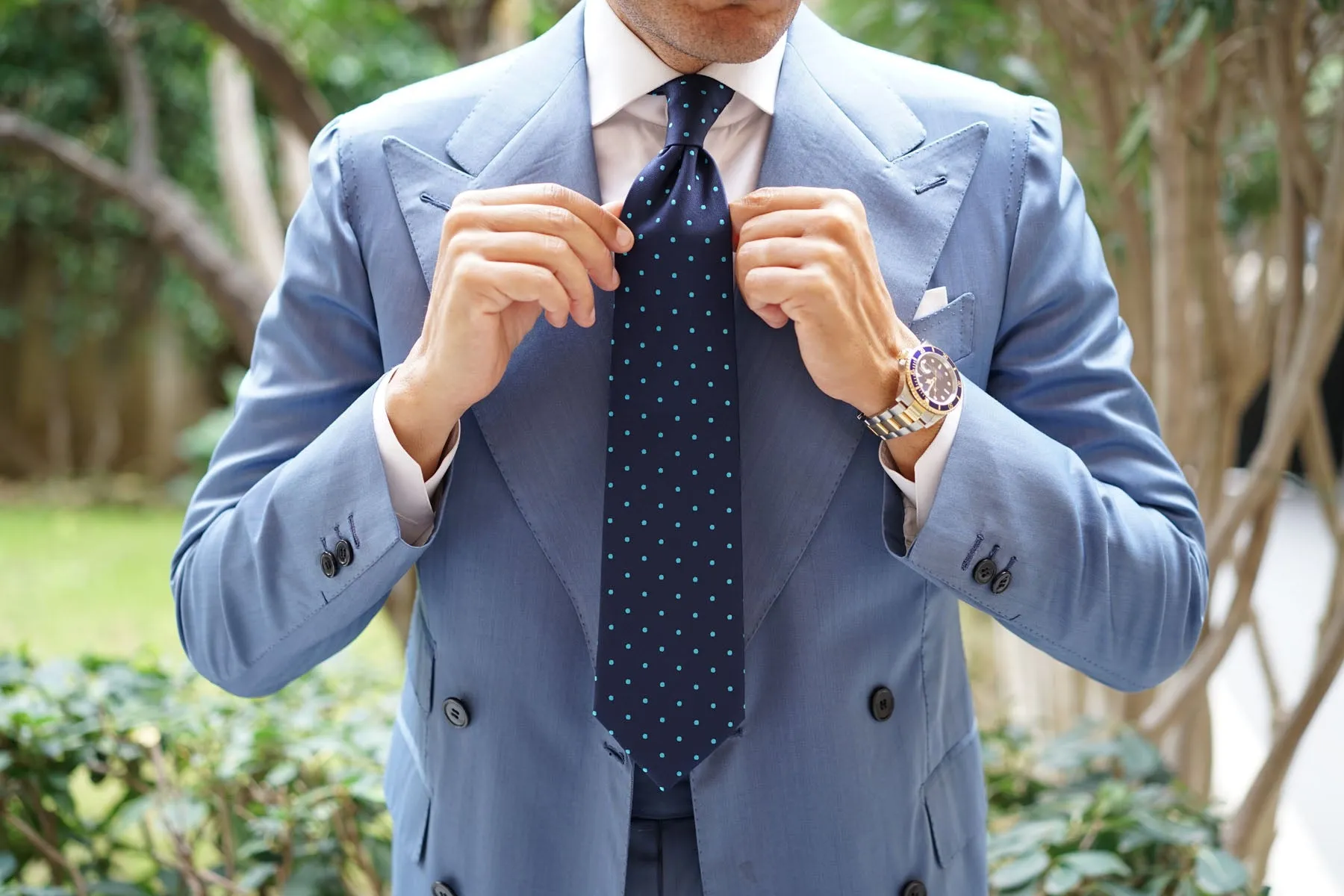 Navy Blue with Mint Blue Polka Dots Necktie sold by OTAA product image thumbnail 5