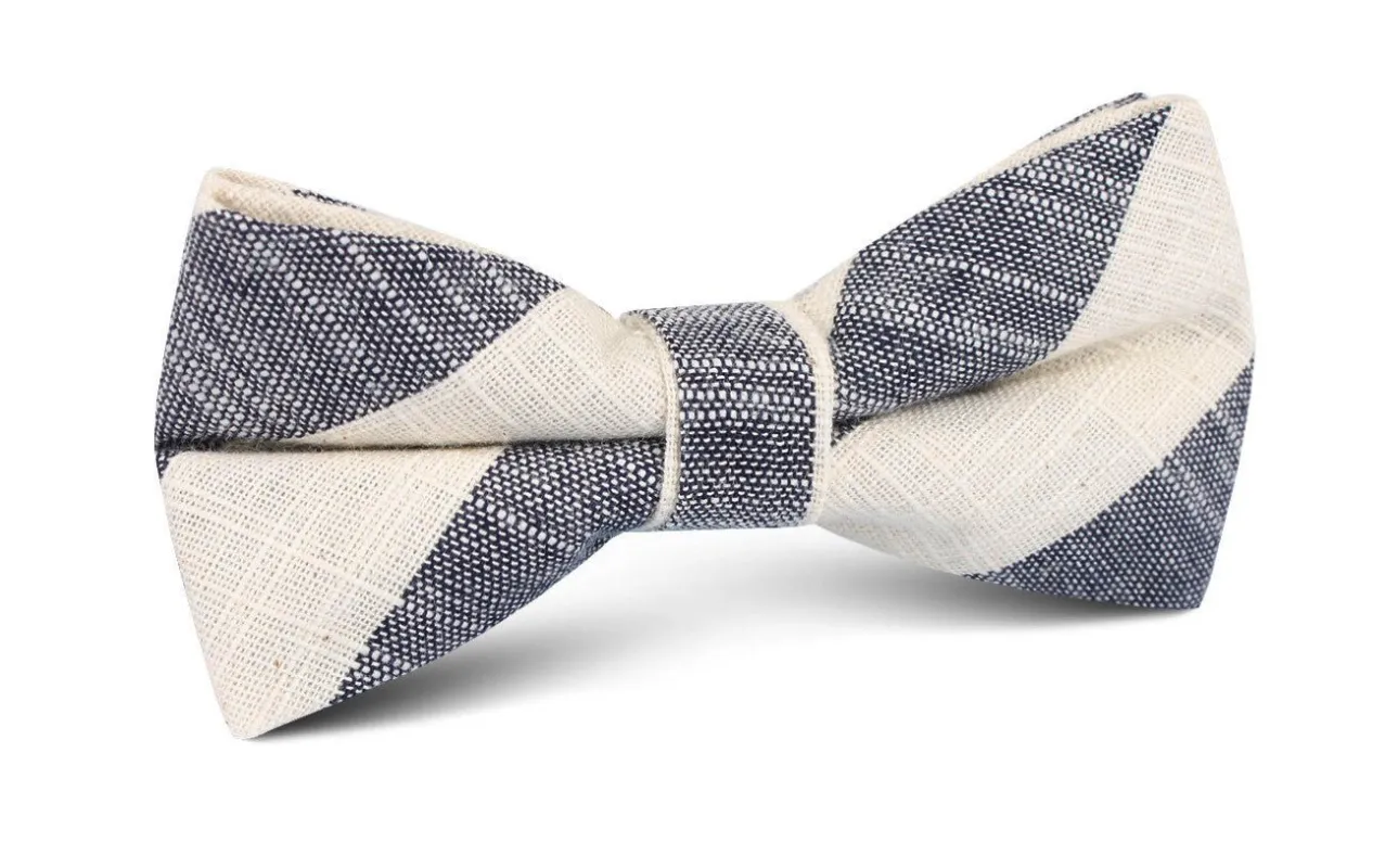 Kekova Blue Striped Linen Bow Tie made by OTAA