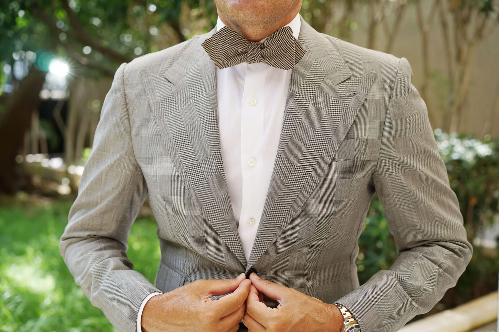 Khaki Black Houndstooth Blend Diamond Self Bow Tie sold by OTAA product image thumbnail 4