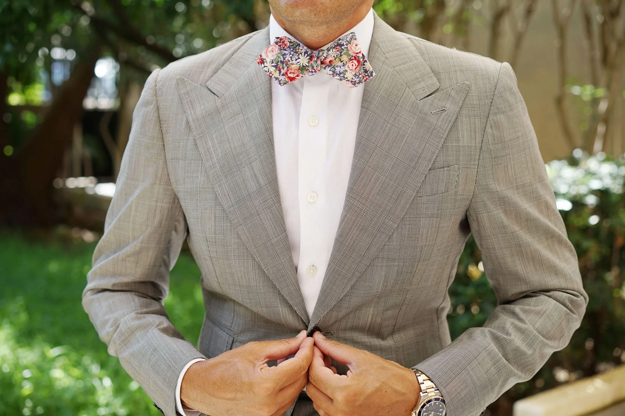 Pink Chrysanthemum Floral Diamond Self Bow Tie sold by OTAA product image thumbnail 4