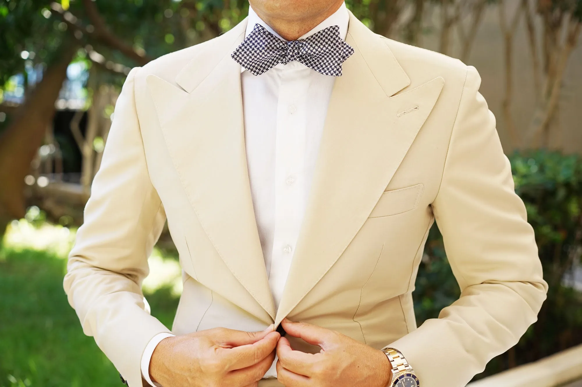 Deep Blue Houndstooth Diamond Self Bow Tie sold by OTAA product image thumbnail 4