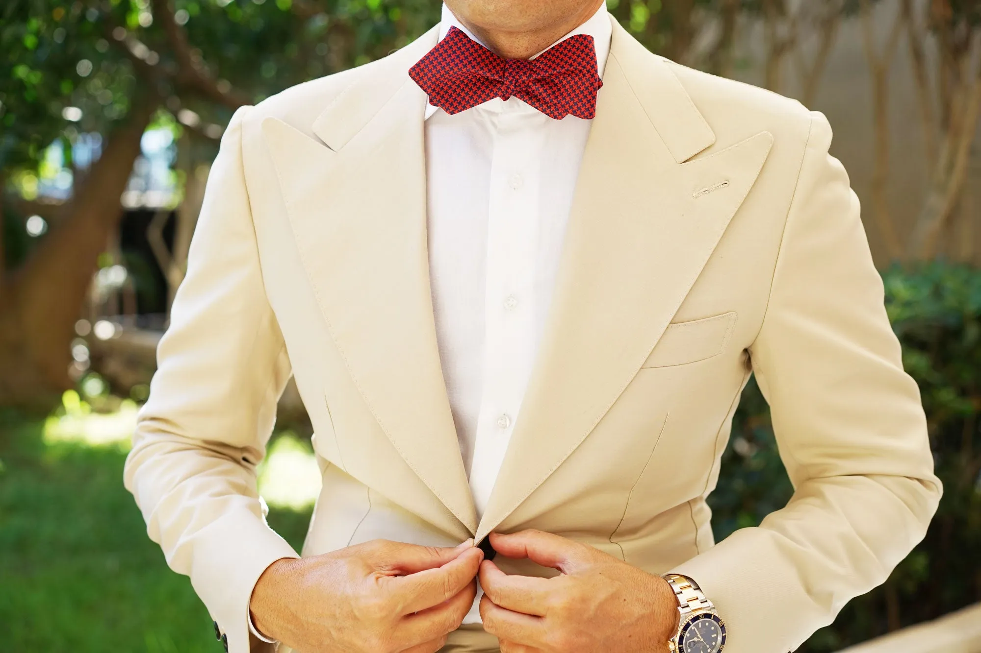Scarlet Red Houndstooth Diamond Self Bow Tie sold by OTAA product image thumbnail 4