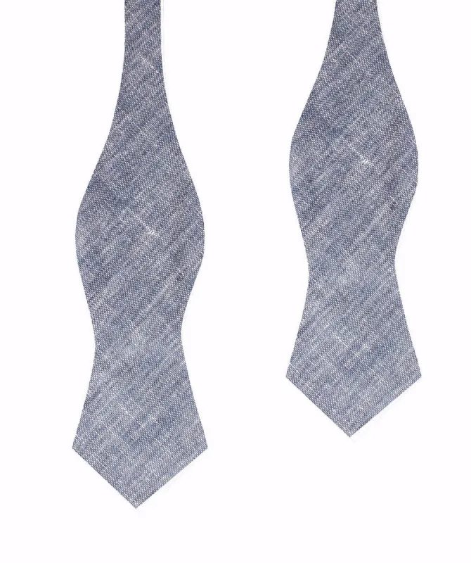 Navy Blue Linen Chambray Self Tie Diamond Bow Tie made by OTAA