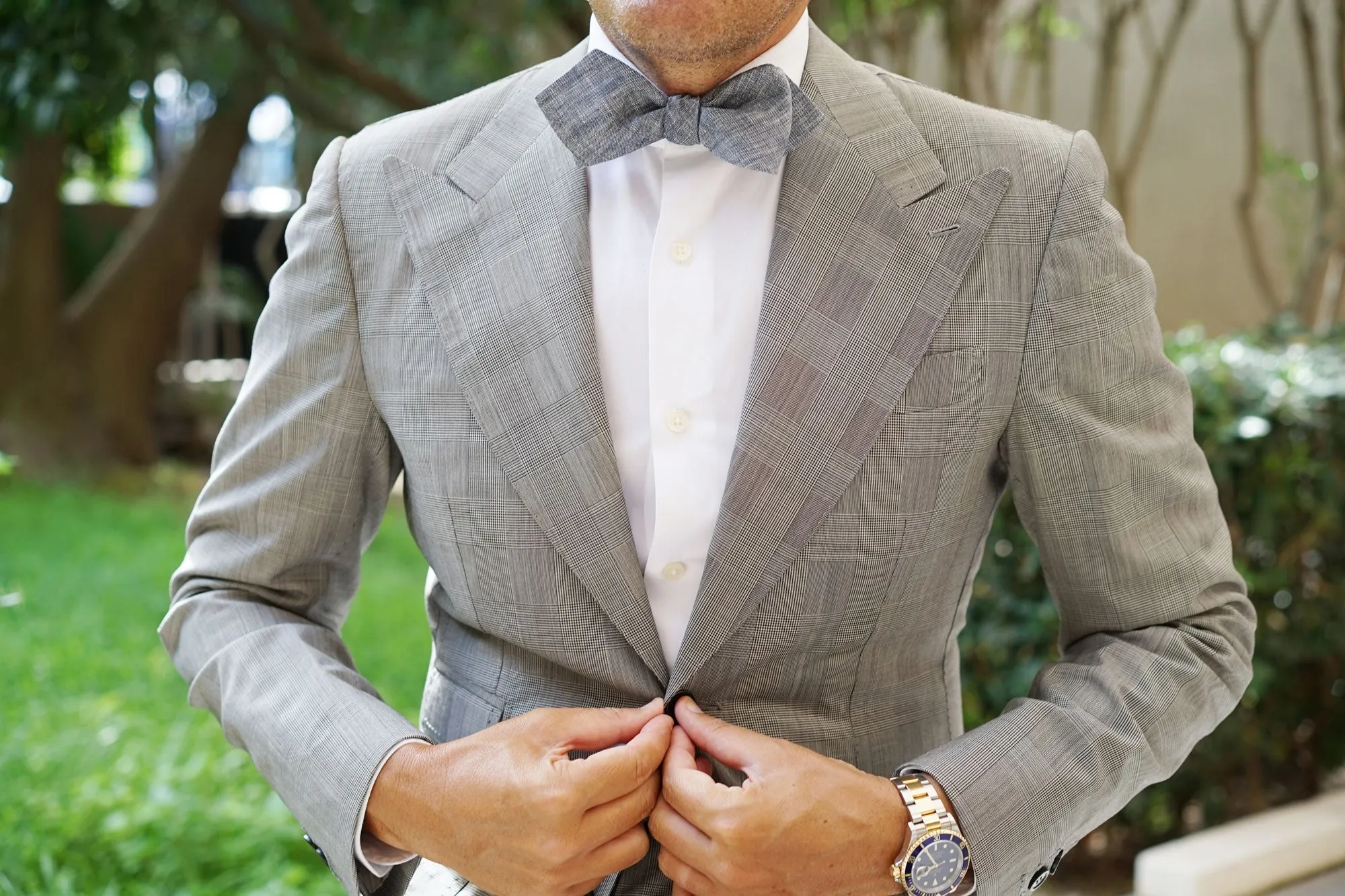 Navy Blue Linen Chambray Self Tie Diamond Bow Tie sold by OTAA product image thumbnail 3