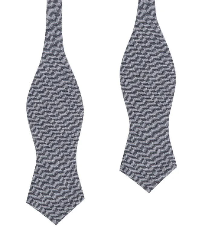 Navy Blue Herringbone Linen Self Tie Diamond Bow Tie made by OTAA