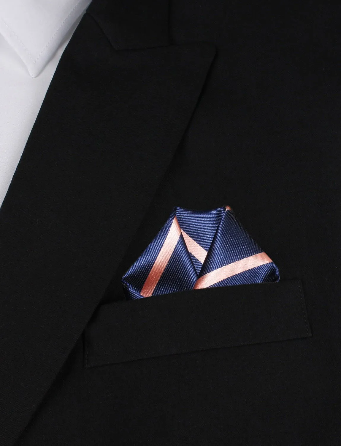 Navy Blue with Peach Stripes Pocket Square sold by OTAA product image thumbnail 4