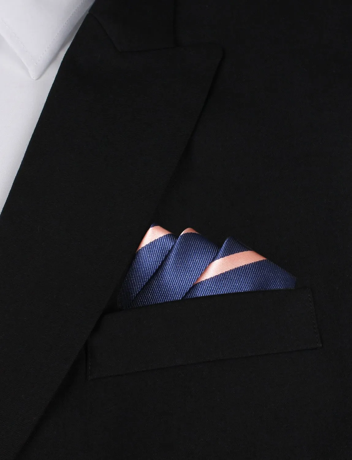 Navy Blue with Peach Stripes Pocket Square sold by OTAA product image thumbnail 3