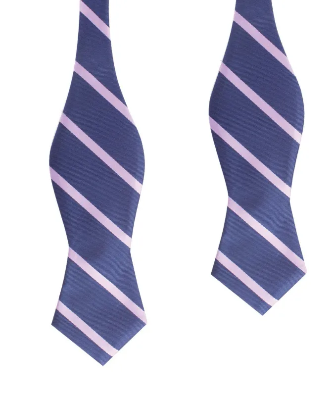 Navy Blue with Lavender Purple Stripes Self Tie Diamond Tip Bow Tie made by OTAA