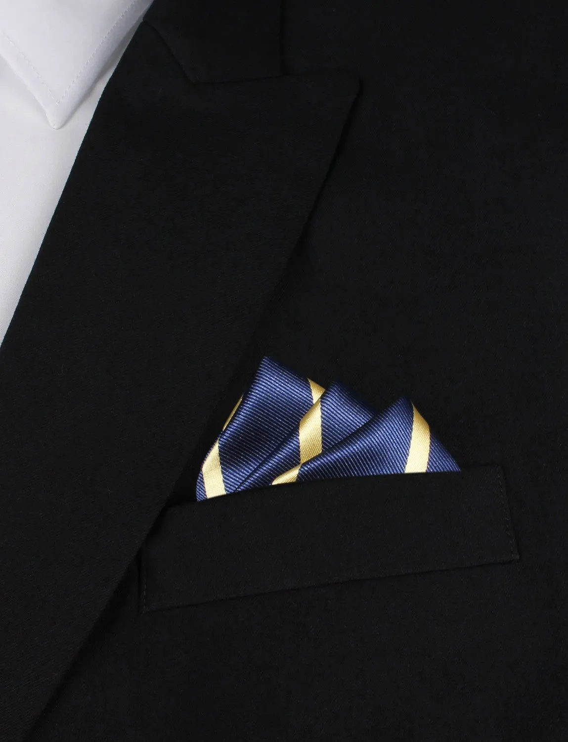 Navy Blue with Yellow Stripes Pocket Square sold by OTAA product image thumbnail 3