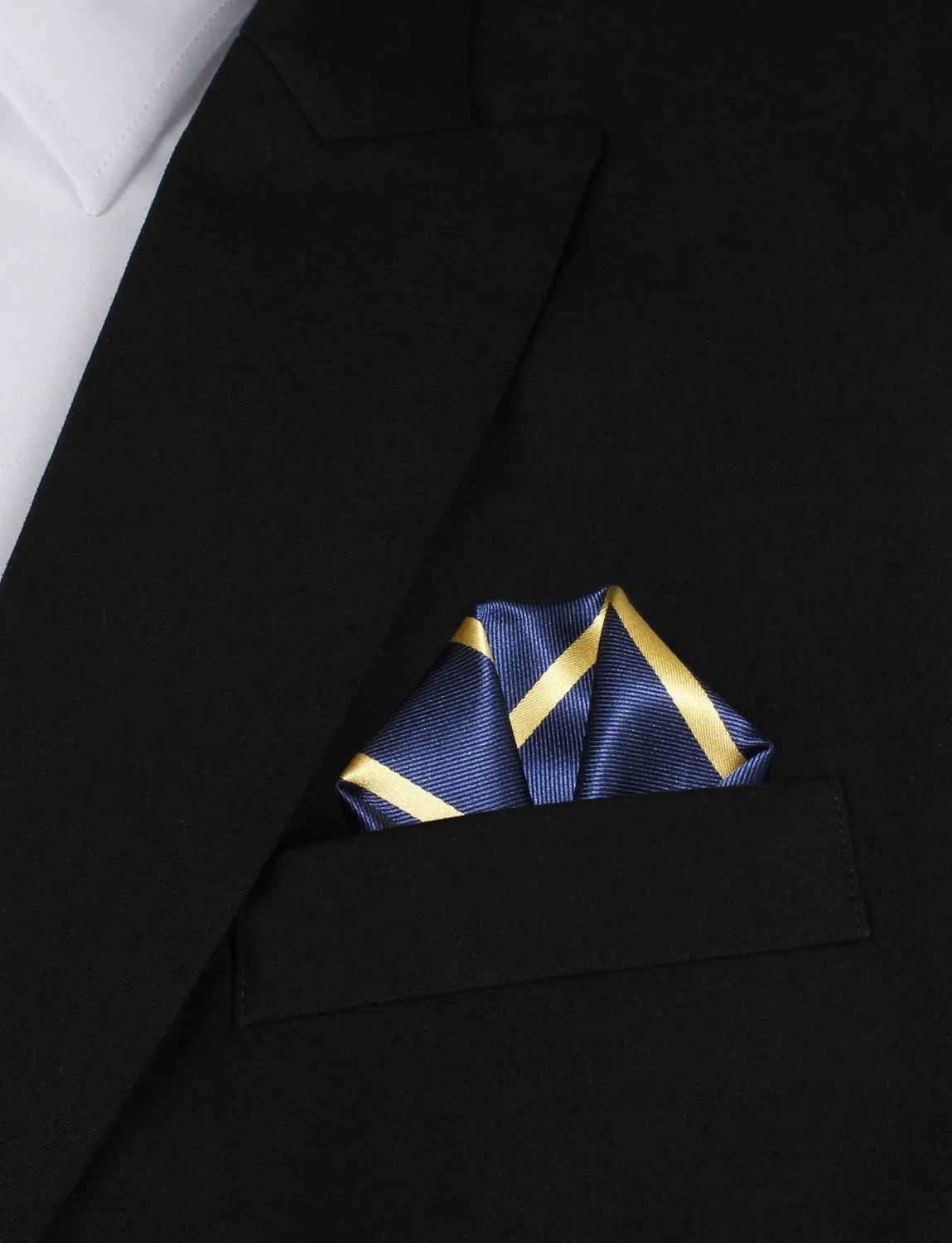 Navy Blue with Yellow Stripes Pocket Square sold by OTAA product image thumbnail 4