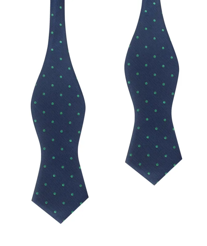Navy Blue with Green Polka Dots Self Tie Diamond Tip Bow Tie made by OTAA