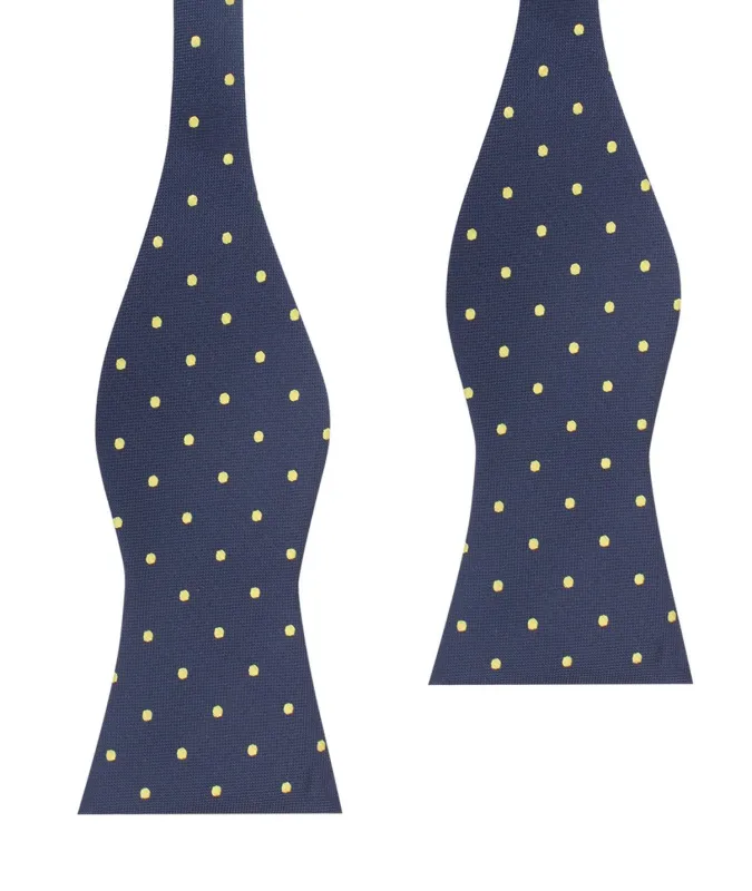 Navy Blue with Yellow Polka Dots Self Tie Bow Tie made by OTAA