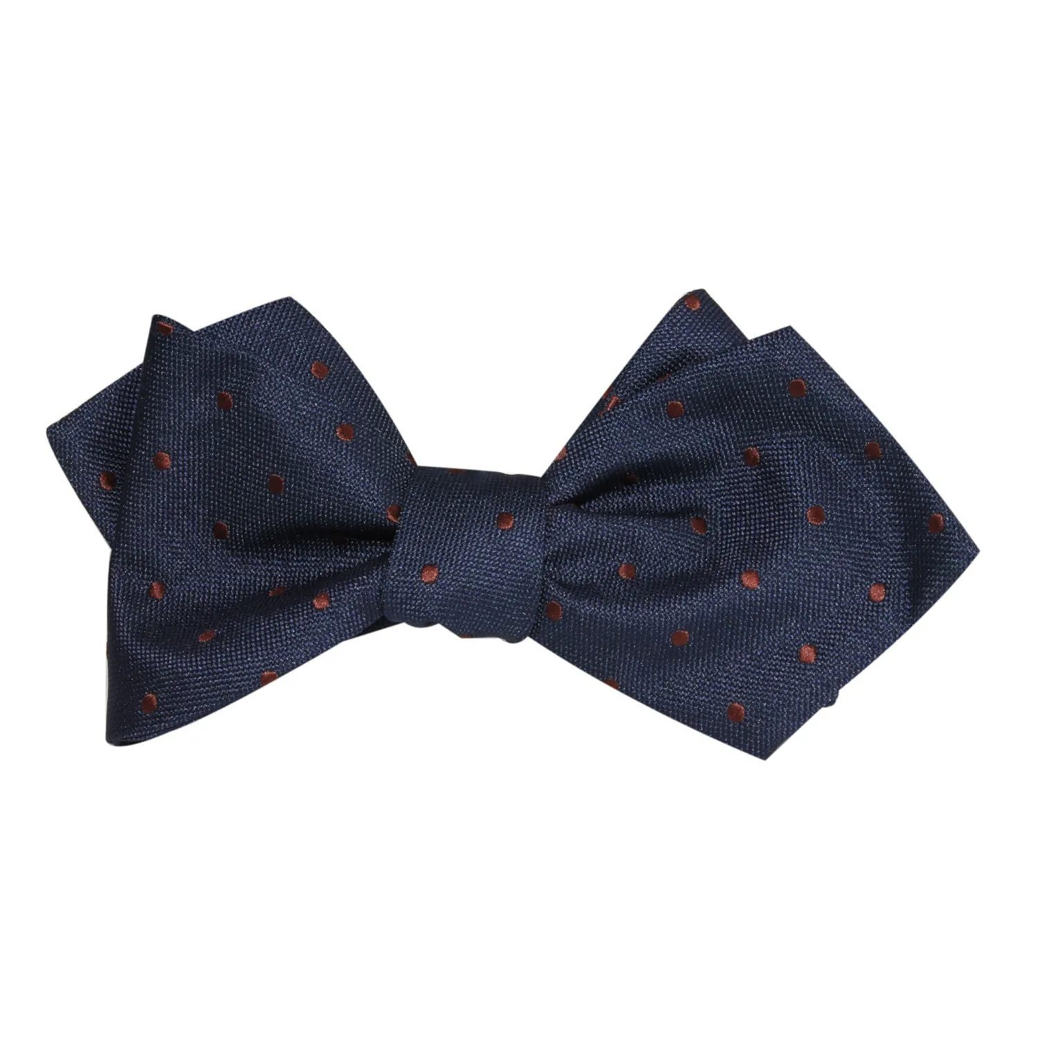 Navy Blue with Brown Polka Dots Self Tie Diamond Tip Bow Tie sold by OTAA product image thumbnail 3