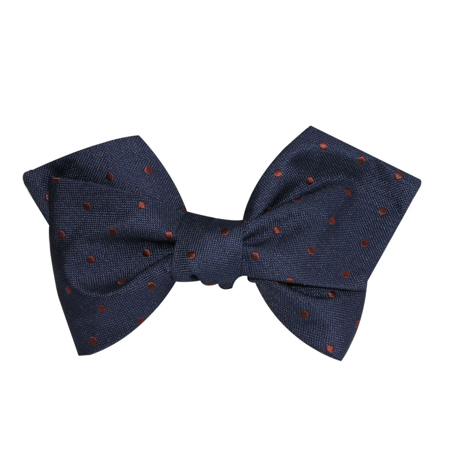 Navy Blue with Brown Polka Dots Self Tie Diamond Tip Bow Tie sold by OTAA product image thumbnail 2