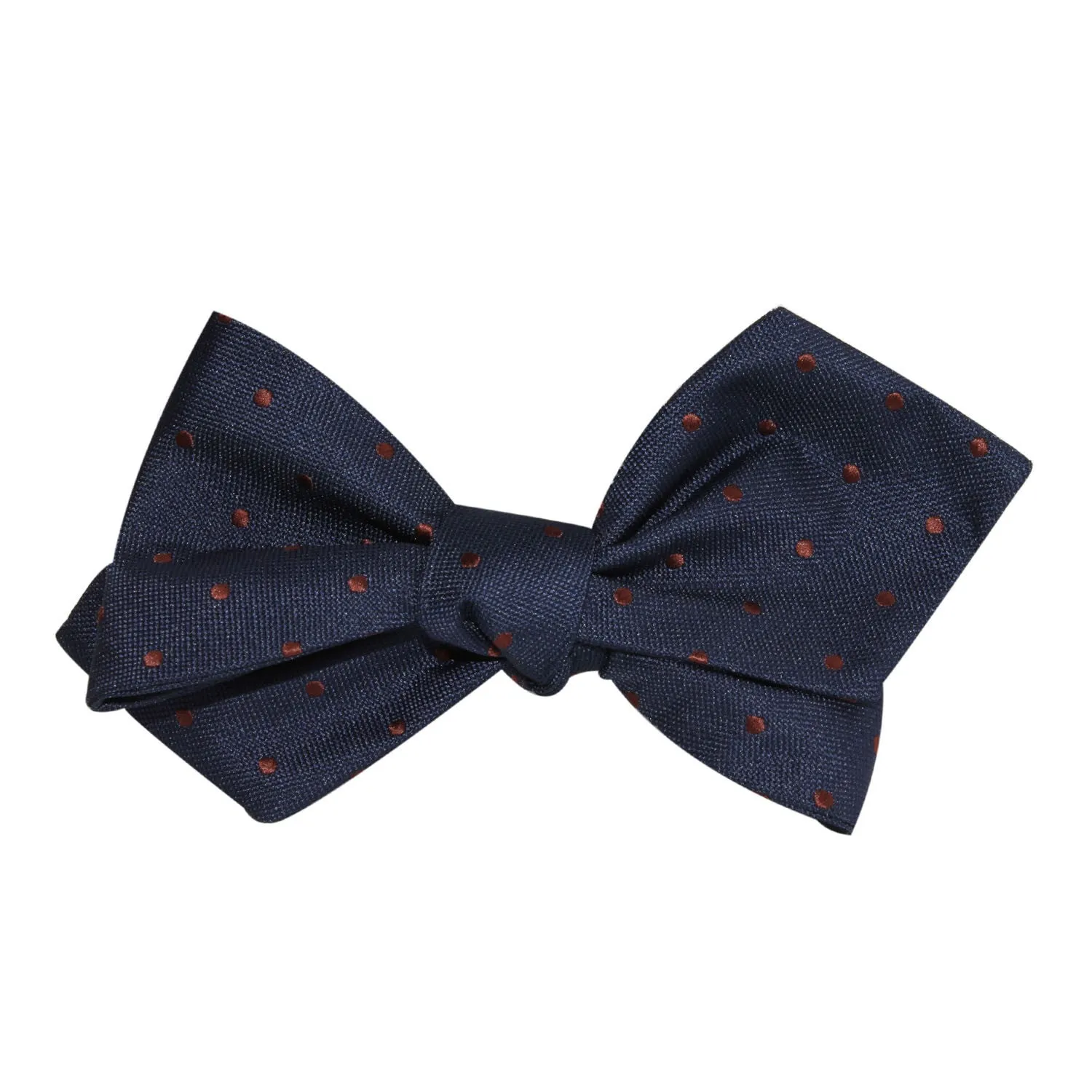 Navy Blue with Brown Polka Dots Self Tie Diamond Tip Bow Tie sold by OTAA product image thumbnail 4