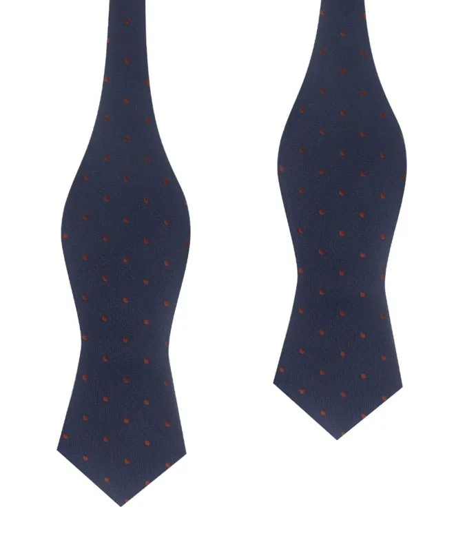 Navy Blue with Brown Polka Dots Self Tie Diamond Tip Bow Tie made by OTAA