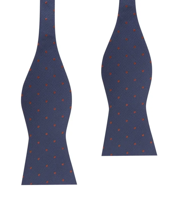 Navy Blue with Brown Polka Dots Self Tie Bow Tie made by OTAA