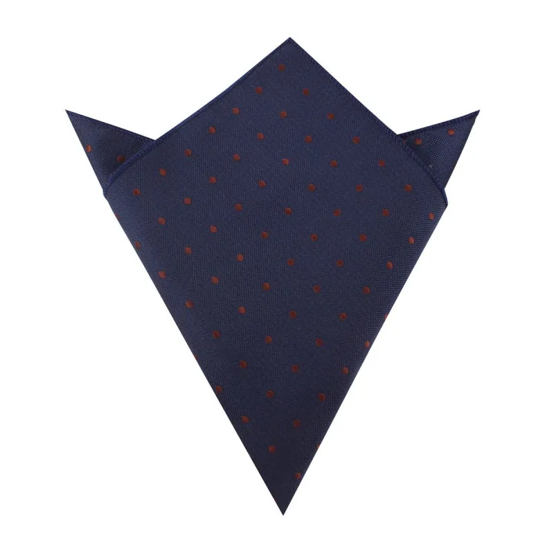 Navy Blue with Brown Polka Dots Pocket Square made by OTAA