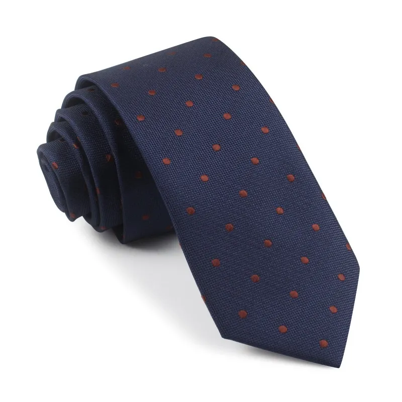 Navy Blue with Brown Polka Dots Skinny Tie made by OTAA