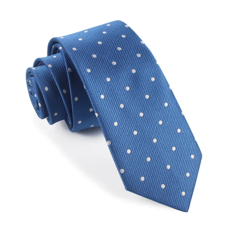 Royal Blue with White Polka Dots Skinny Tie made by OTAA
