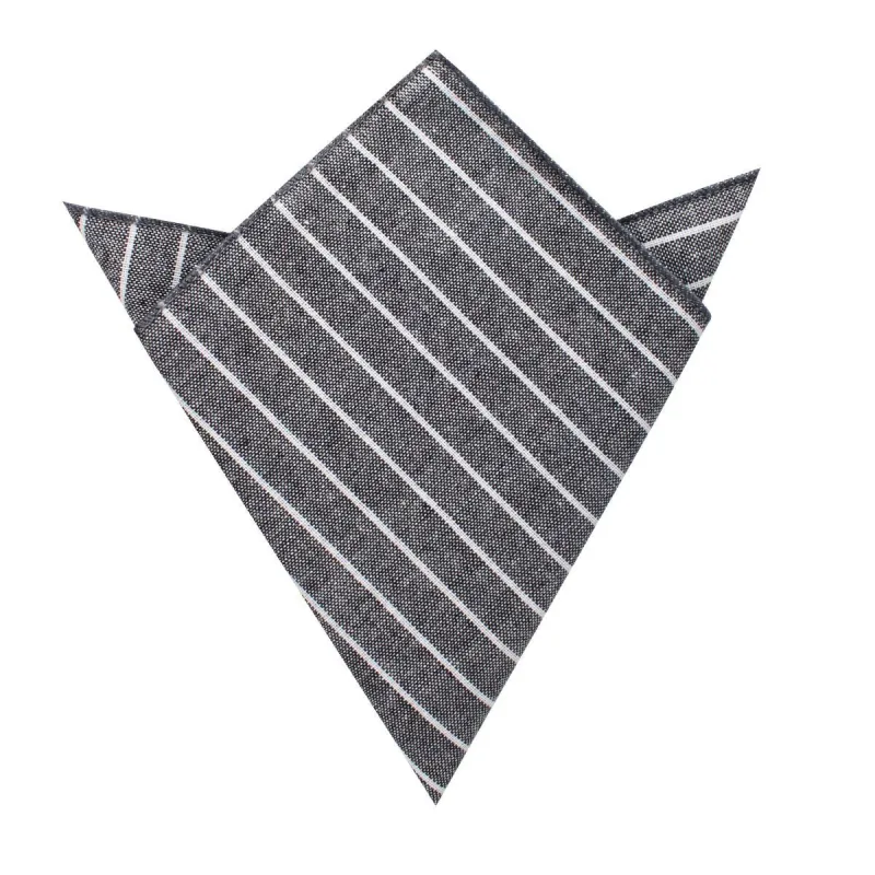 Kettle Linen Black Pinstripe Pocket Square made by OTAA