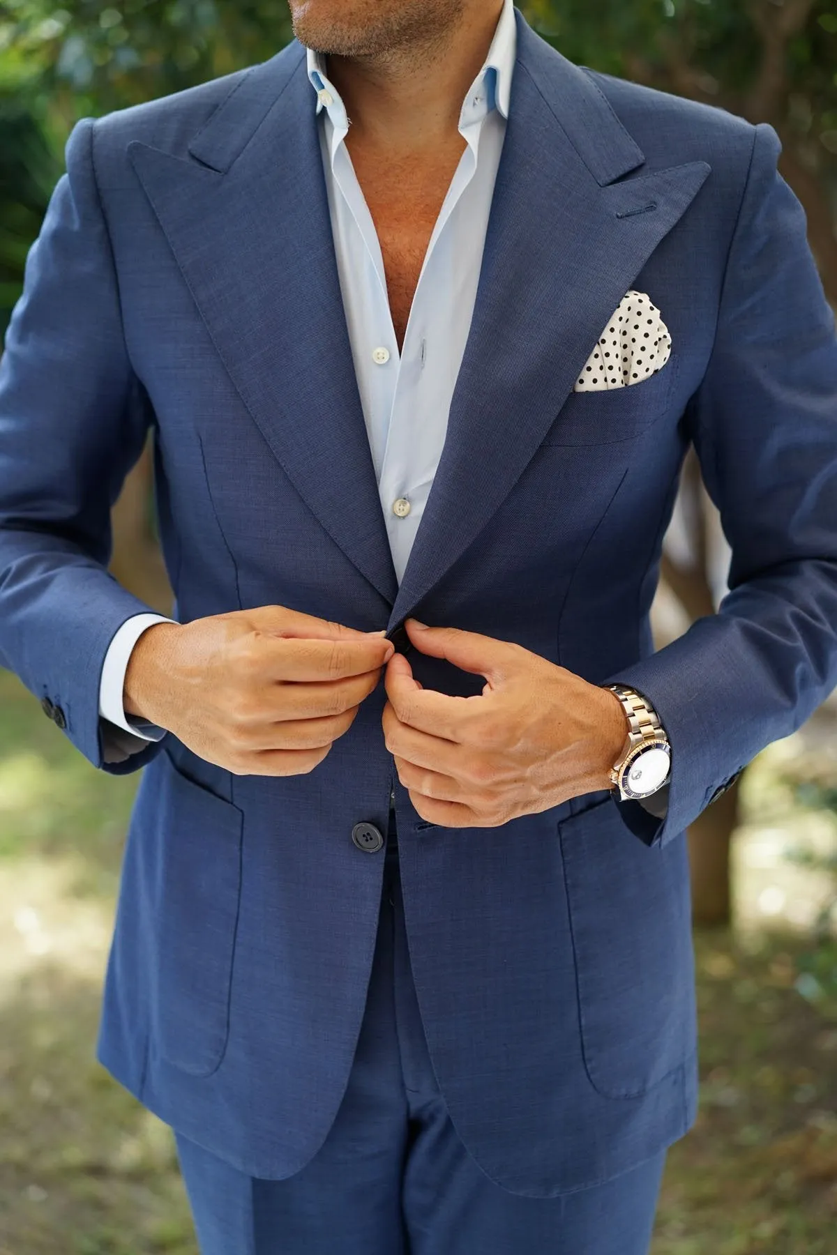 White with Black Polkadot Cotton Pocket Square sold by OTAA product image thumbnail 4