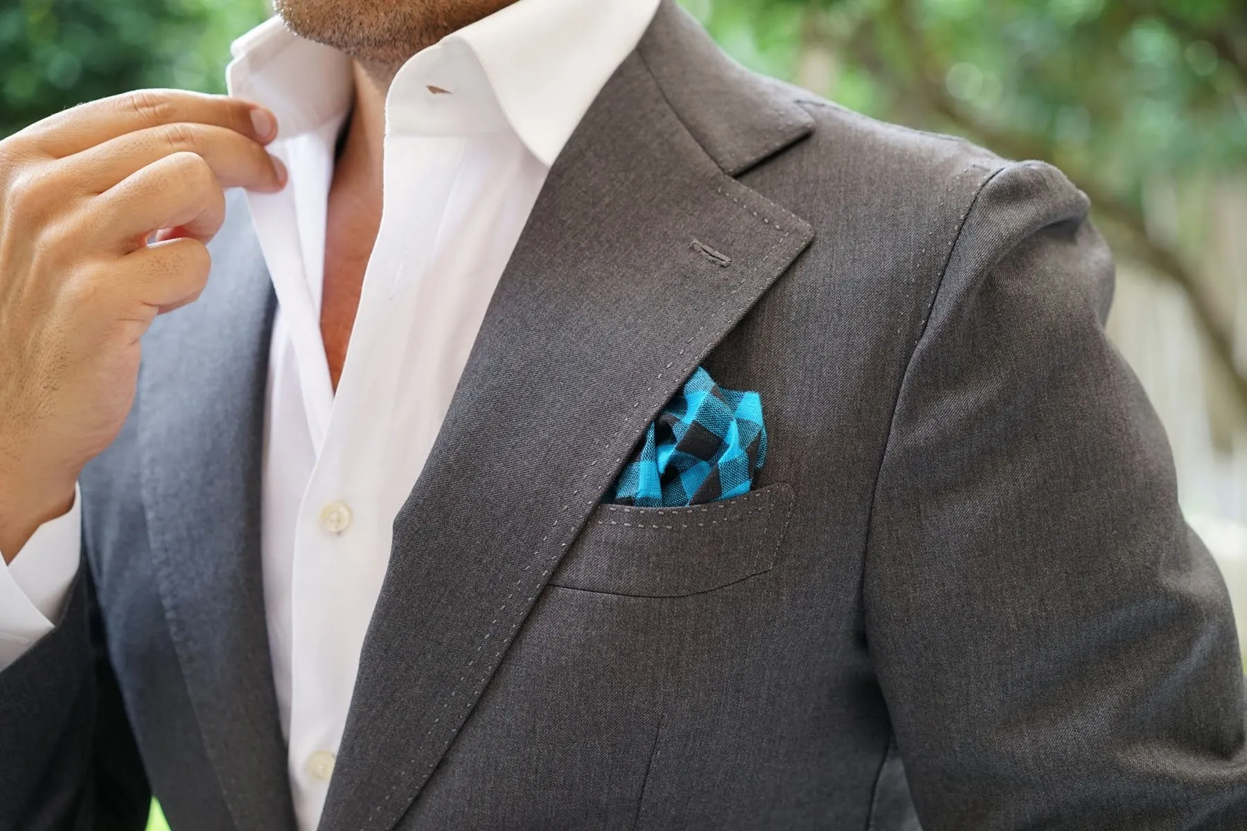 Grim Blue Gingham Pocket Square sold by OTAA product image thumbnail 5