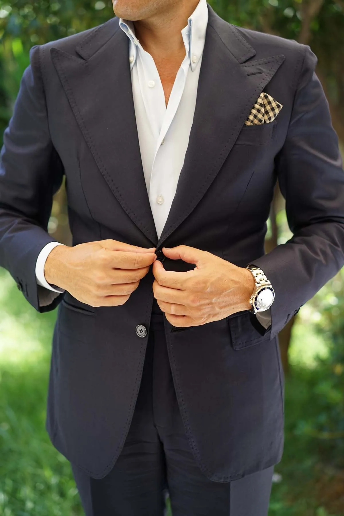Khaki Black Gingham Blend Pocket Square sold by OTAA product image thumbnail 4