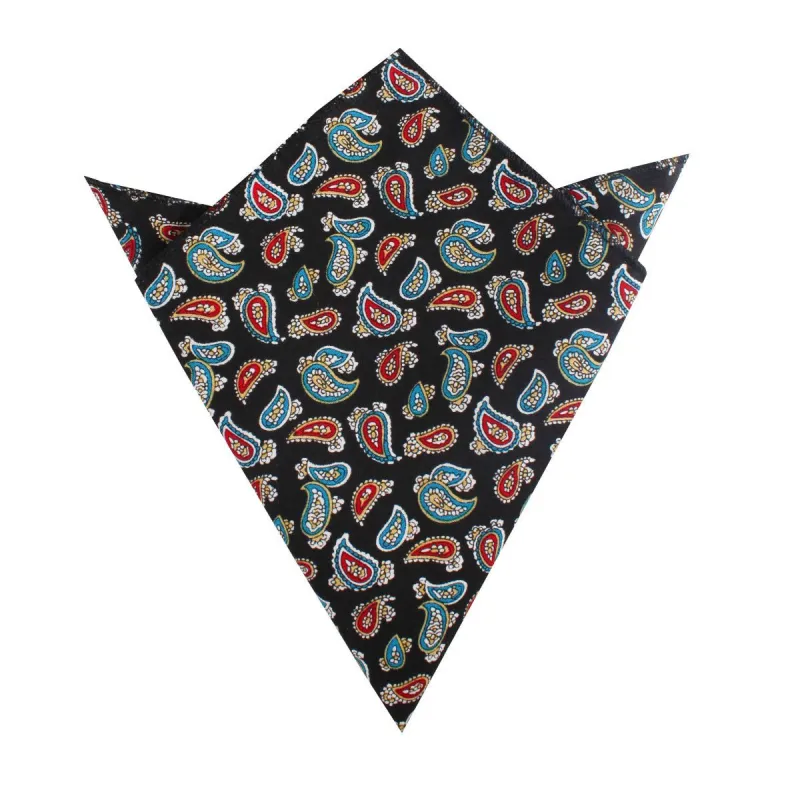Black Twisted Teardrop Paisley Pocket Square made by OTAA