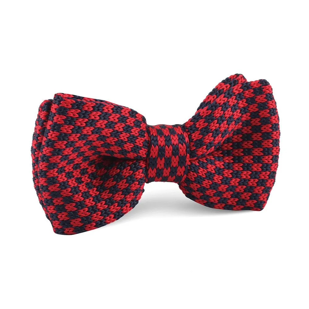 Red with Navy Blue Checkered Knitted Bow Tie sold by OTAA
