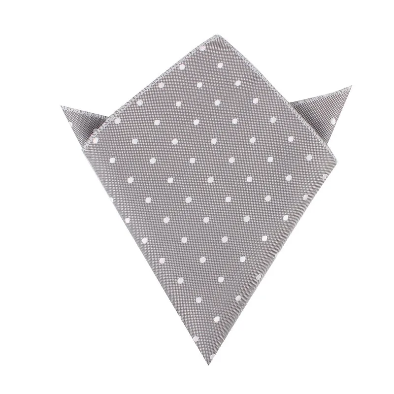 Grey with Milky White Polka Dots Pocket Square made by OTAA