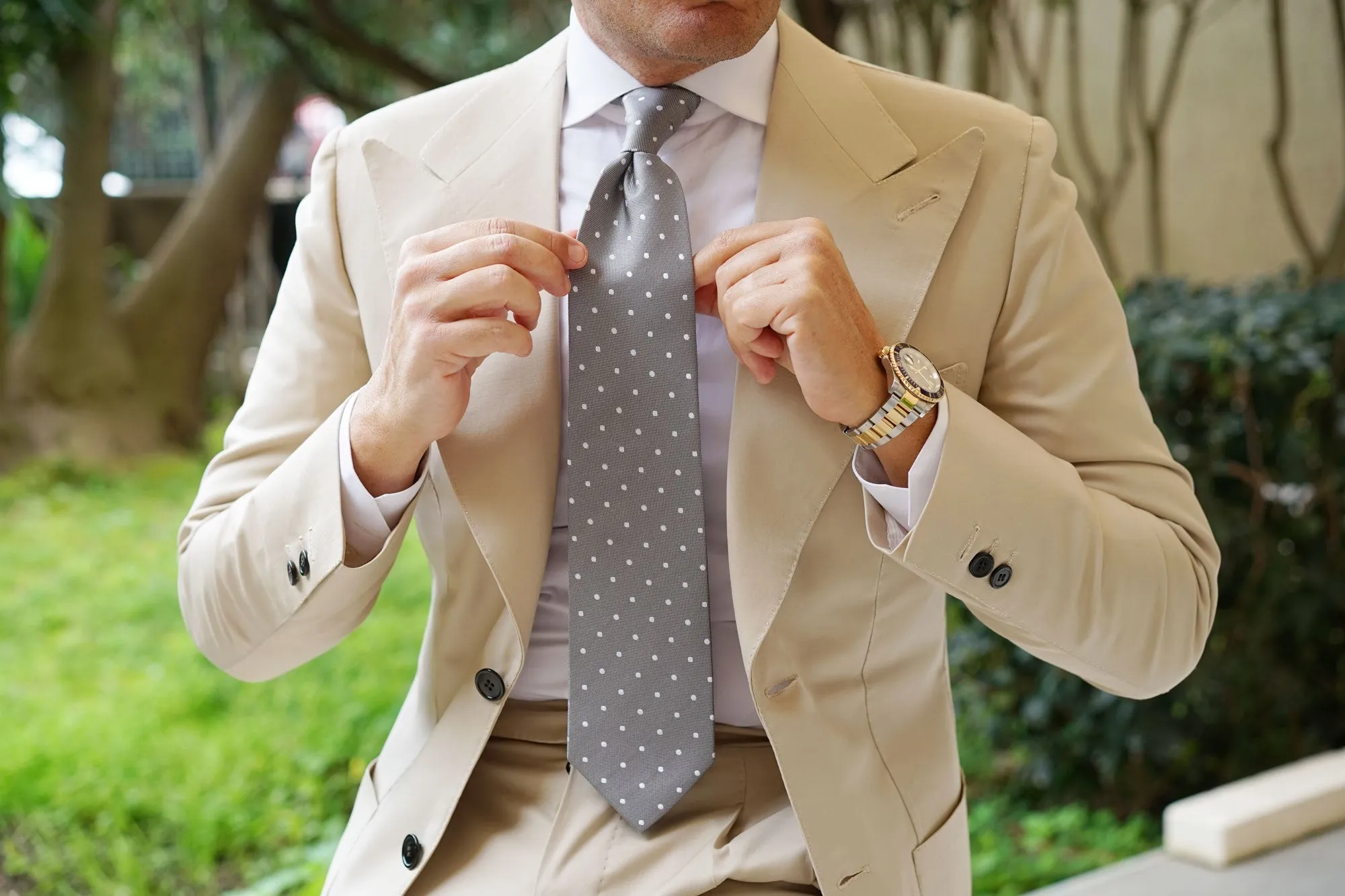 Grey with Milky White Polka Dots Necktie sold by OTAA product image thumbnail 5