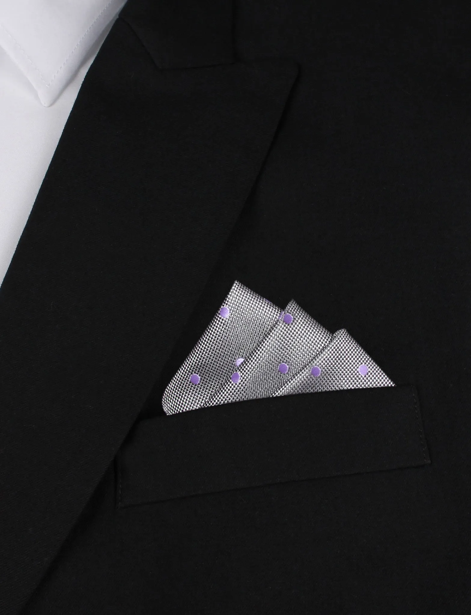 Grey with Lavender Purple Polka Dots Pocket Square sold by OTAA product image thumbnail 3