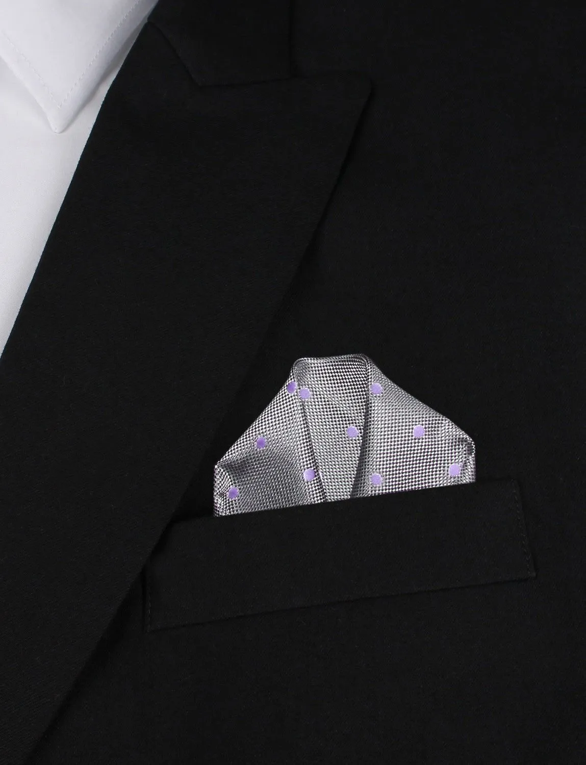 Grey with Lavender Purple Polka Dots Pocket Square sold by OTAA product image thumbnail 4