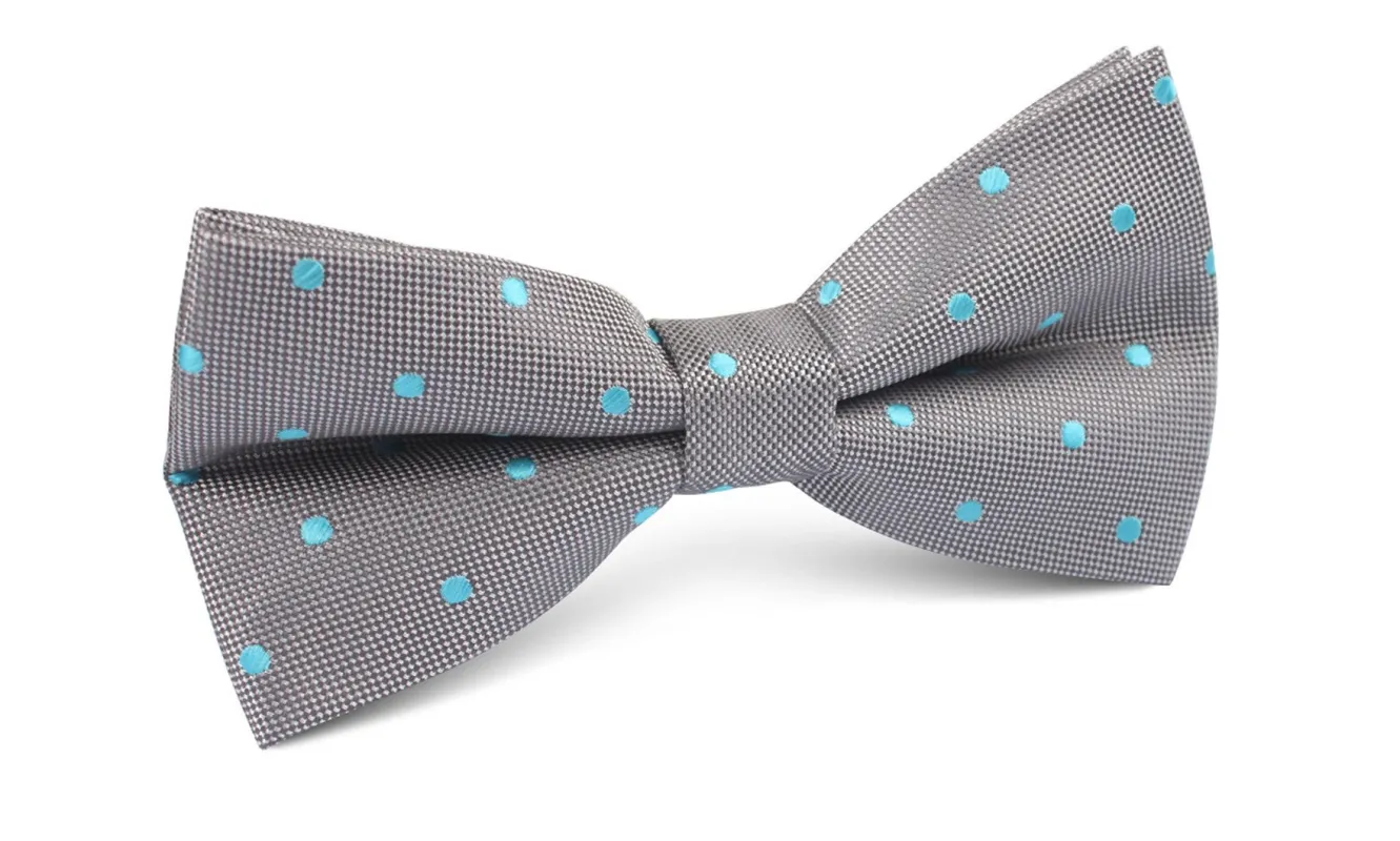 Grey with Mint Blue Polka Dots Bow Tie made by OTAA
