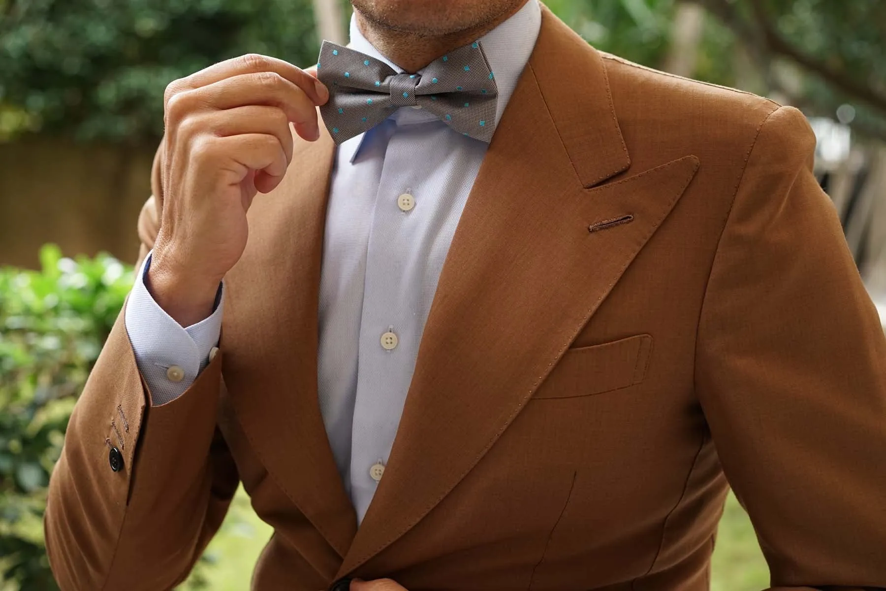 Grey with Mint Blue Polka Dots Bow Tie sold by OTAA product image thumbnail 3