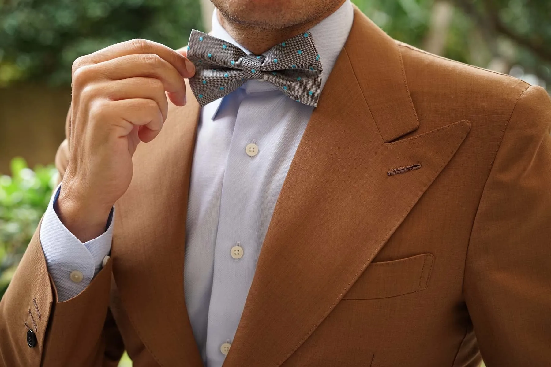 Grey with Mint Blue Polka Dots Bow Tie sold by OTAA product image thumbnail 4
