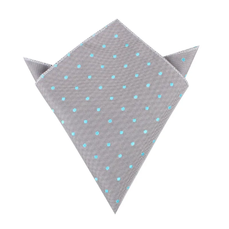 Grey with Mint Blue Polka Dots Pocket Square made by OTAA