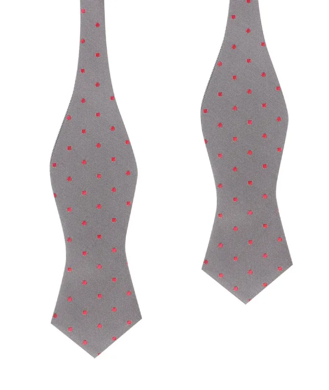 Grey with Hot Pink Polka Dots Self Tie Diamond Tip Bow Tie made by OTAA