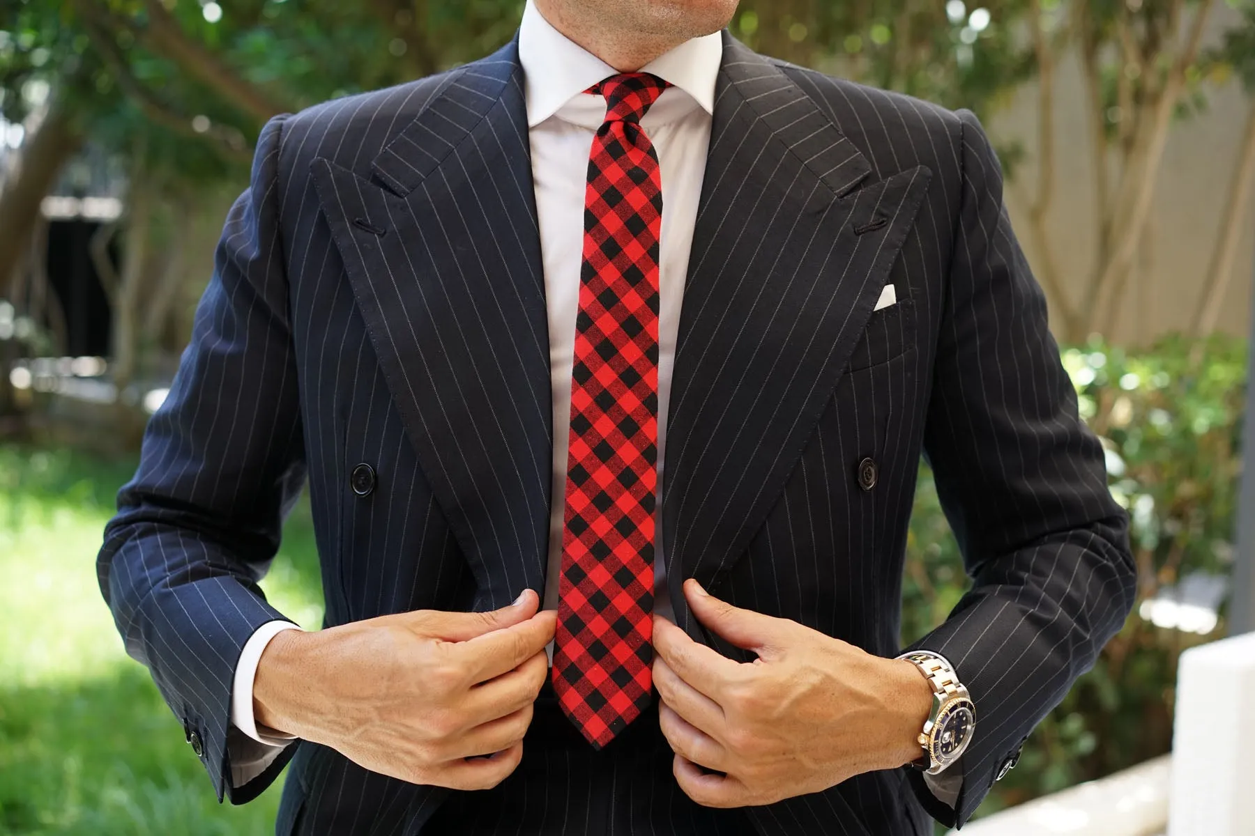 Red & Black Gingham Skinny Tie sold by OTAA product image thumbnail 4