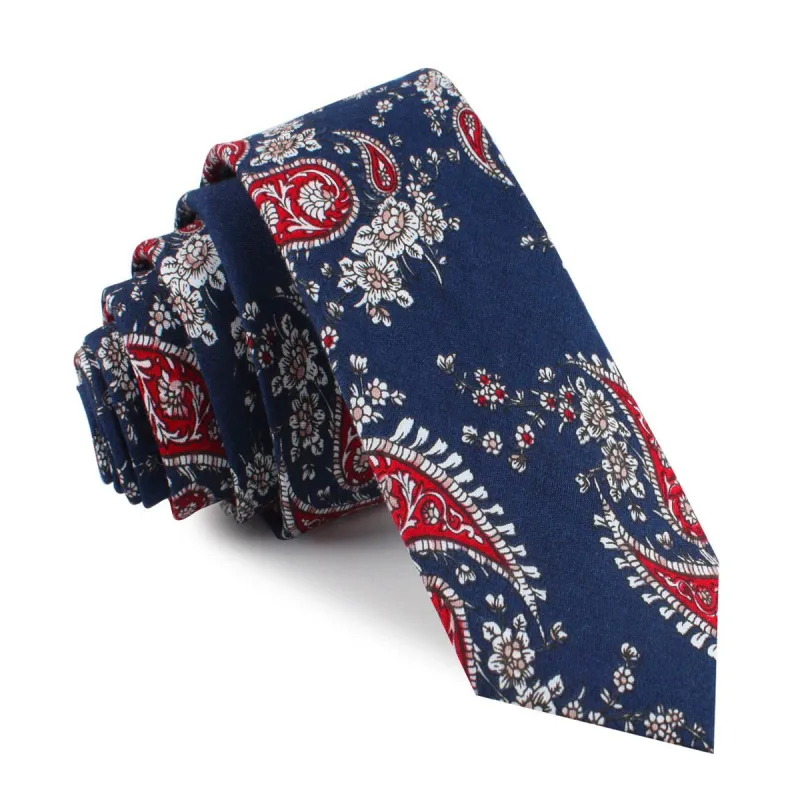 Trasimeno Blue with Red Paisley Skinny Tie made by OTAA