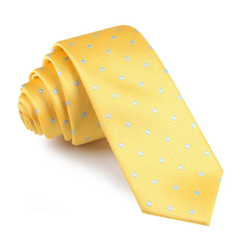 Yellow on Blue Pin Dots Skinny Tie made by OTAA