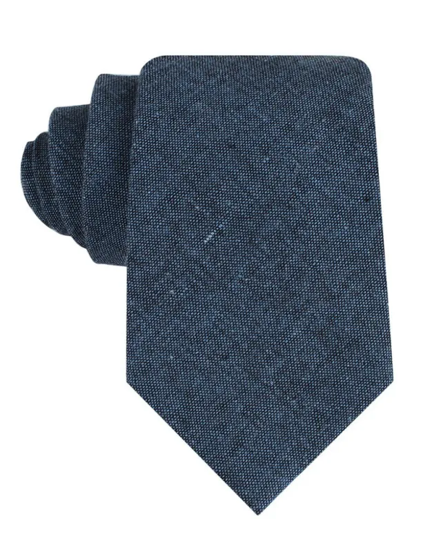 Blue & Black Textured Linen Blend Tie made by OTAA