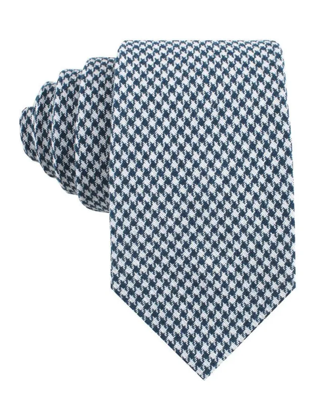 Blue Houndstooth Raw Linen Tie made by OTAA
