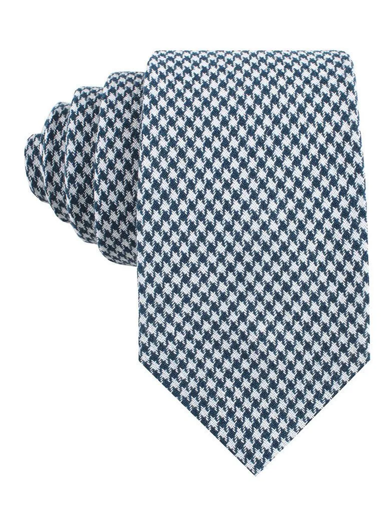 Blue Houndstooth Raw Linen Tie sold by OTAA