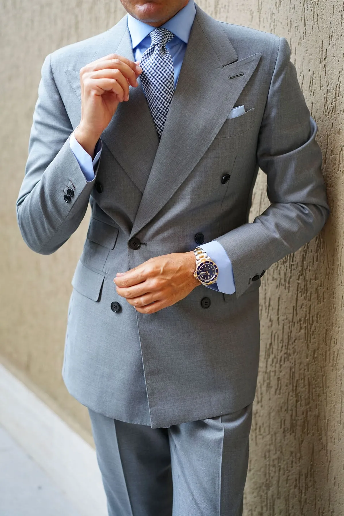 Blue Houndstooth Raw Linen Tie sold by OTAA product image thumbnail 5