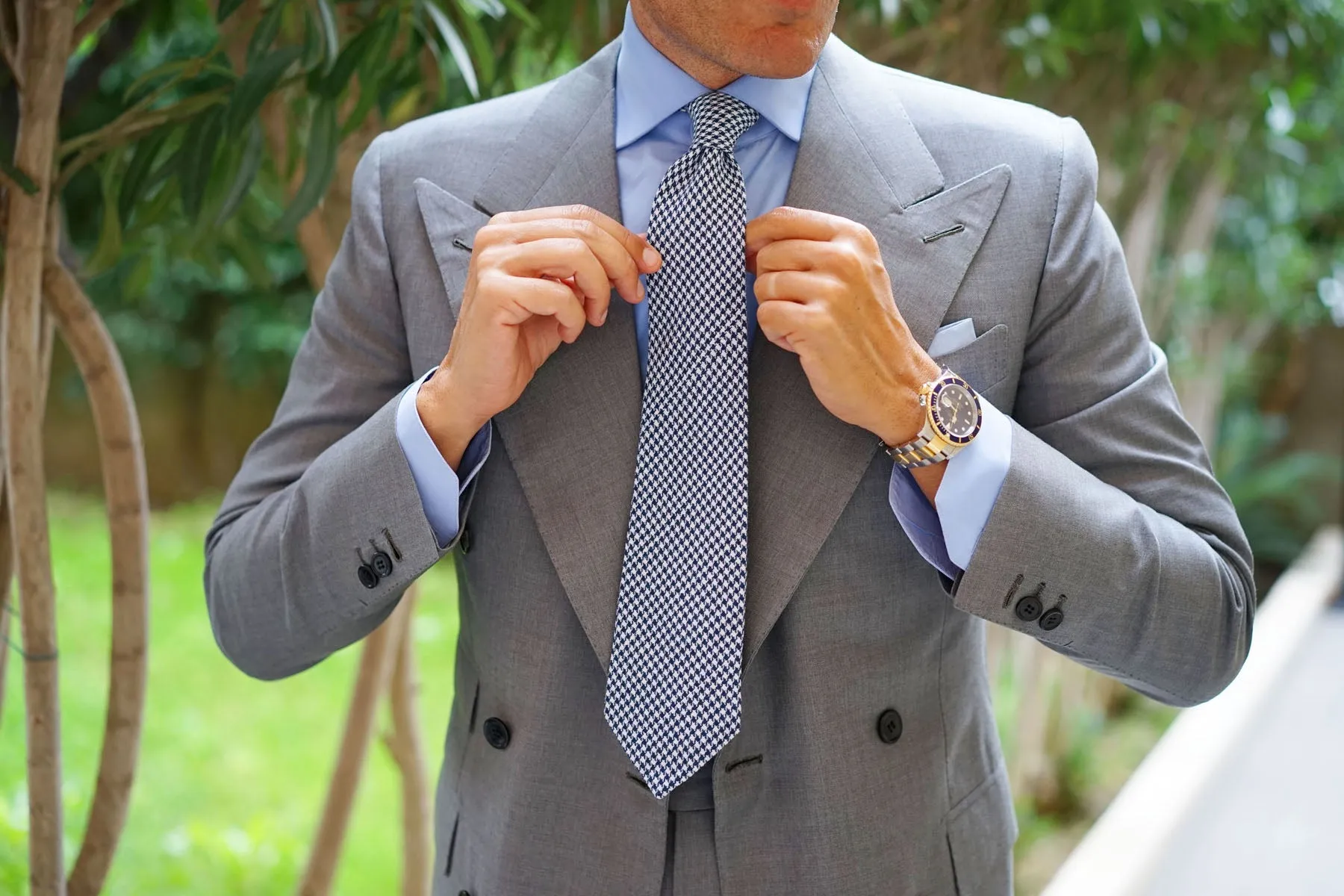 Blue Houndstooth Raw Linen Tie sold by OTAA product image thumbnail 4