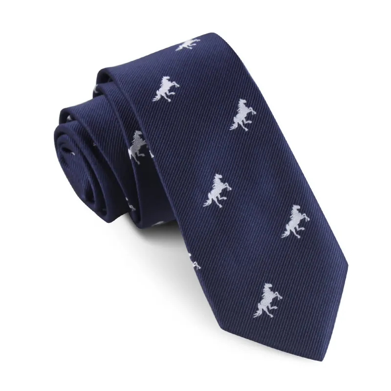 Navy Blue Race Horse Skinny Tie made by OTAA