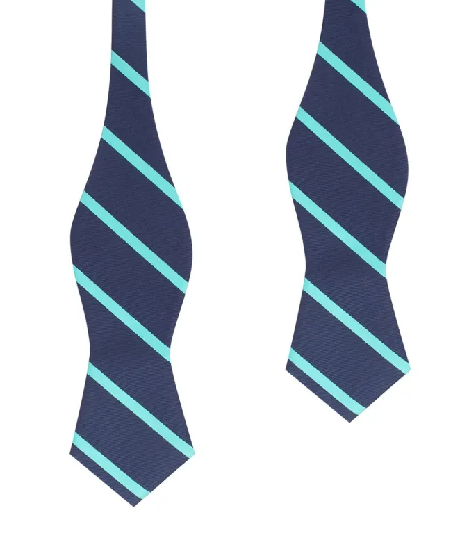 Navy Blue with Striped Light Blue Self Tie Diamond Tip Bow Tie made by OTAA